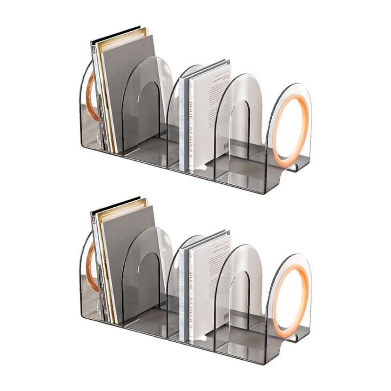 Bookend for Shelf 4 Section Acrylic Book End Book Magazine Stand 4 Compartment Space Saving Book Organizers Book Stopper