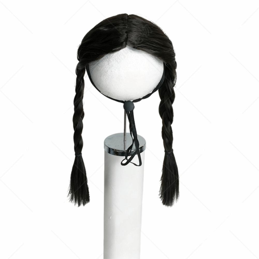 Funny Double Ponytail Pet Hairpiece Black Cosplay Wig Easy to Wear Animal Wig Festival Cosplay