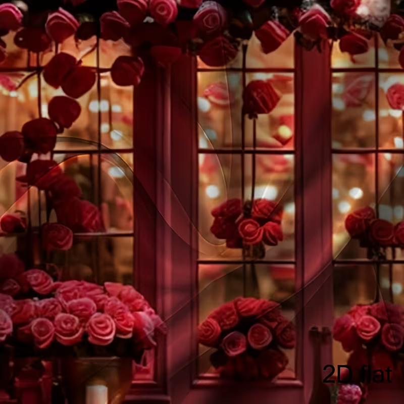 2D Red Rose Door Romantic Backdrop Valentine's Day Couple Photoshoot Background