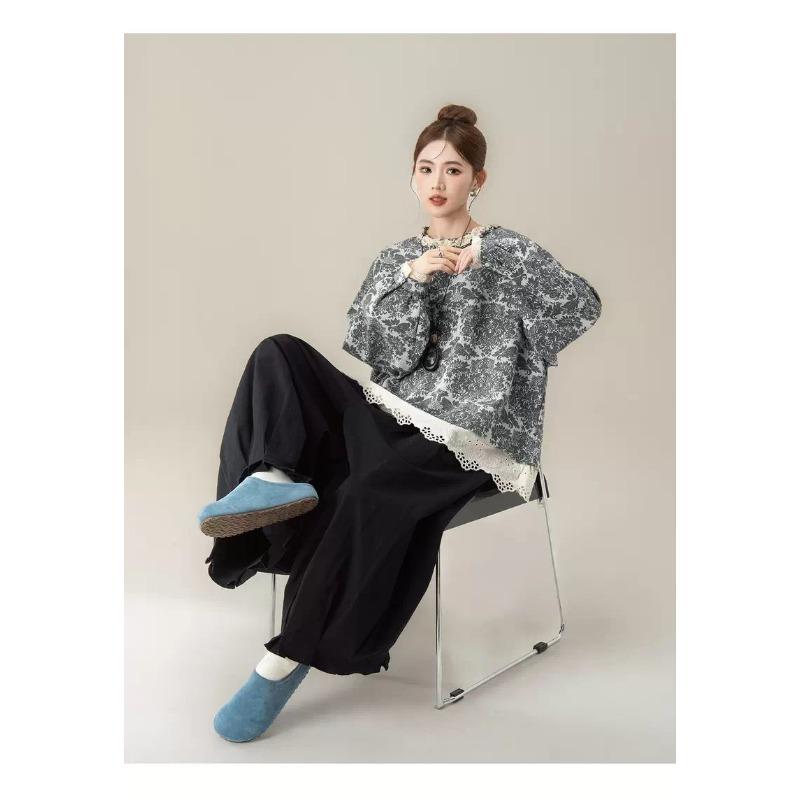 Модная японская рубашка с длинным рукавом в стиле ретро с принтом для женщин на осень и зиму, новая универсальная свободная блузка с кружевной отделкой