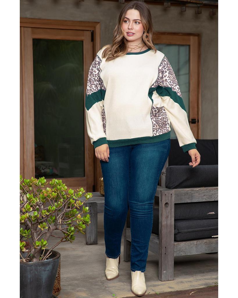 Azura Exchange Топ размера плюс с леопардовым принтом и цветными блоками в стиле пэчворк с рукавами «летучая мышь»