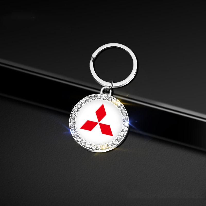 For Mitsubishi Ralliart Lancer Ex Mirage V33 Delica Pajero Galant Eclipse Diamond Keychain Key Rings Pendant Car Logo Key Holder