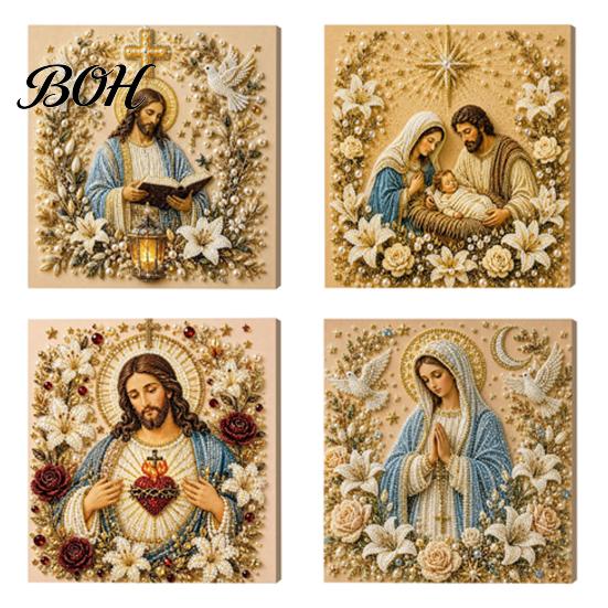 Decorative Balcony Pieces DIY Jesus Pearl Art Kit, Diamond Painting for Adults, Christian Mosaic Colorful Crafting Materials Craft Christ Gem Crafts,