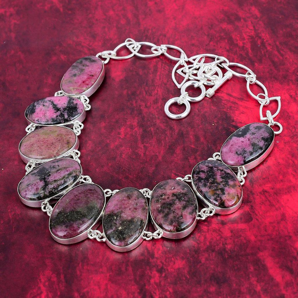 Ожерелье из натурального родонита, ожерелье из чистого серебра 925 пробы ручной работы из настоящего драгоценного камня, подарок жене, антикварные ювелирные изделия