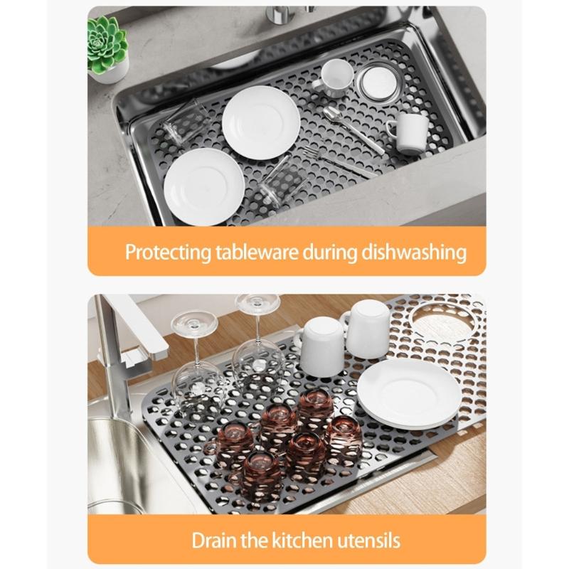 Нескользящие силиконовые коврики для кухонной раковины с открытой структурой для эффективного мытья посуды и слива воды, предотвращают царапины на посуде