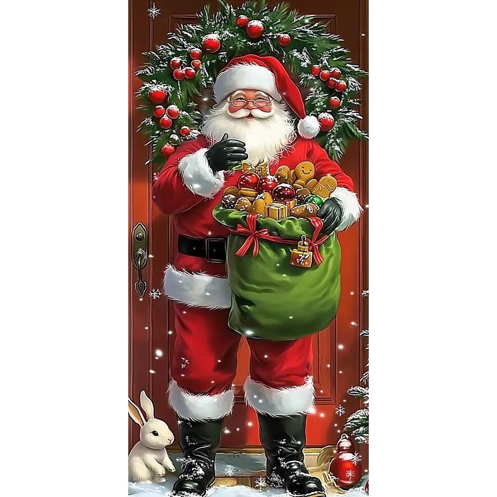 Vivid Santa Claus Send Gift Christmas Door Cover 35.43*72.83inch Banner Front Door Decoration 2025 Christmas Home Party Supplies