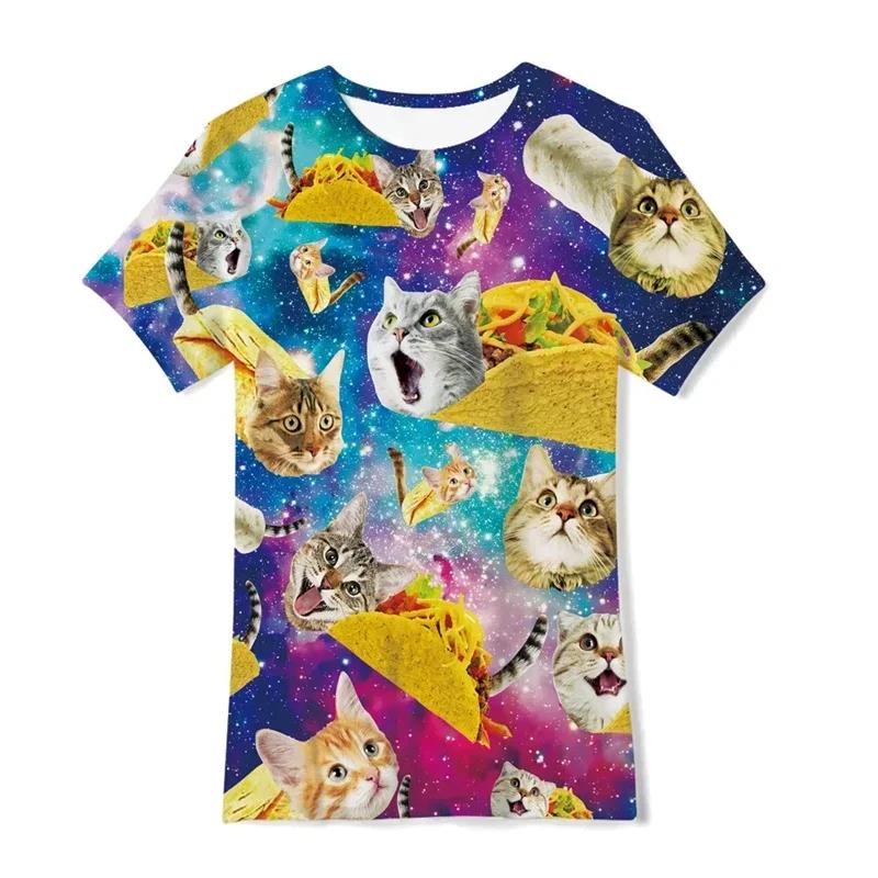 Летняя мужская футболка Galaxy Cat с коротким рукавом и 3D-принтом со смешными котами, модная повседневная футболка Harajuku Street с круглым вырезом