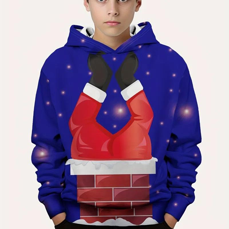 Детская одежда, рождественские забавные толстовки с принтом Санта-Клауса и дерева в формате 3D для мальчиков, повседневный осенний свитер с длинным рукавом для активного отдыха