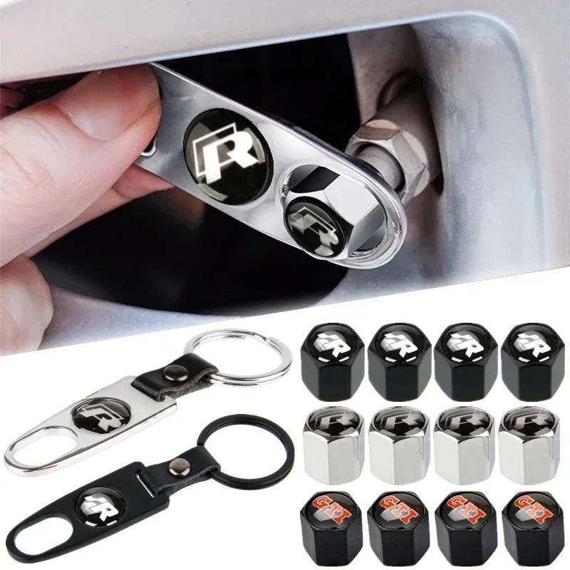 ZDFVU1 Car Wheel Tire Valve Stem Caps with Keychain for Volkswagen VW GTI SRacing Rline R Emblem TOURAN PASSAT GOLF JETTA TOUAREG T-ROC