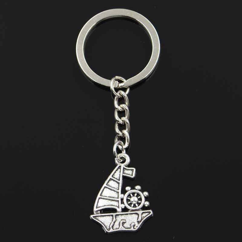 Fashion Ship Boat 28x22mm Pendant 30mm Key Ring Metal Chain Bronze Silver Color Men Car Gift Souvenirs Keychain