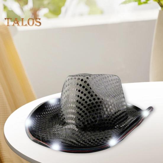 Ковбойская шляпа со светодиодной подсветкой в стиле ретро-вестерн, 5 доступных цветов, кепка с блестками от солнца, для рождественских вечеринок, ночных клубов, выступлений, фото-реквизита