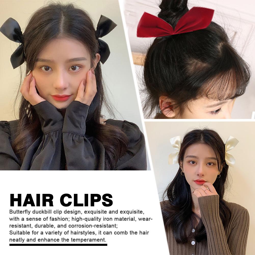 1 пара, черный шелковый бант, заколка для волос, заколка для волос для французских девушек, корейская заколка для волос Ji Soo, заколка для волос с бантом для девочек, аксессуары для волос