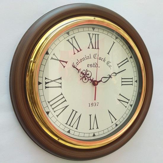 Деревянные настенные часы с латунным кольцом, кофейно-коричневый цвет, 40,64 см