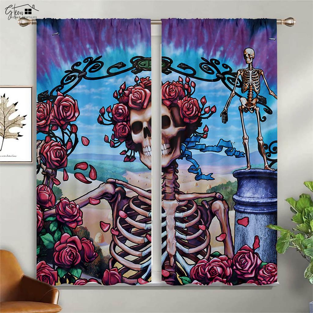 Плотные изоляционные шторы с цветочным принтом черепа, подходящие для Хэллоуина, украшения для гостиной, ресторана и вечеринки