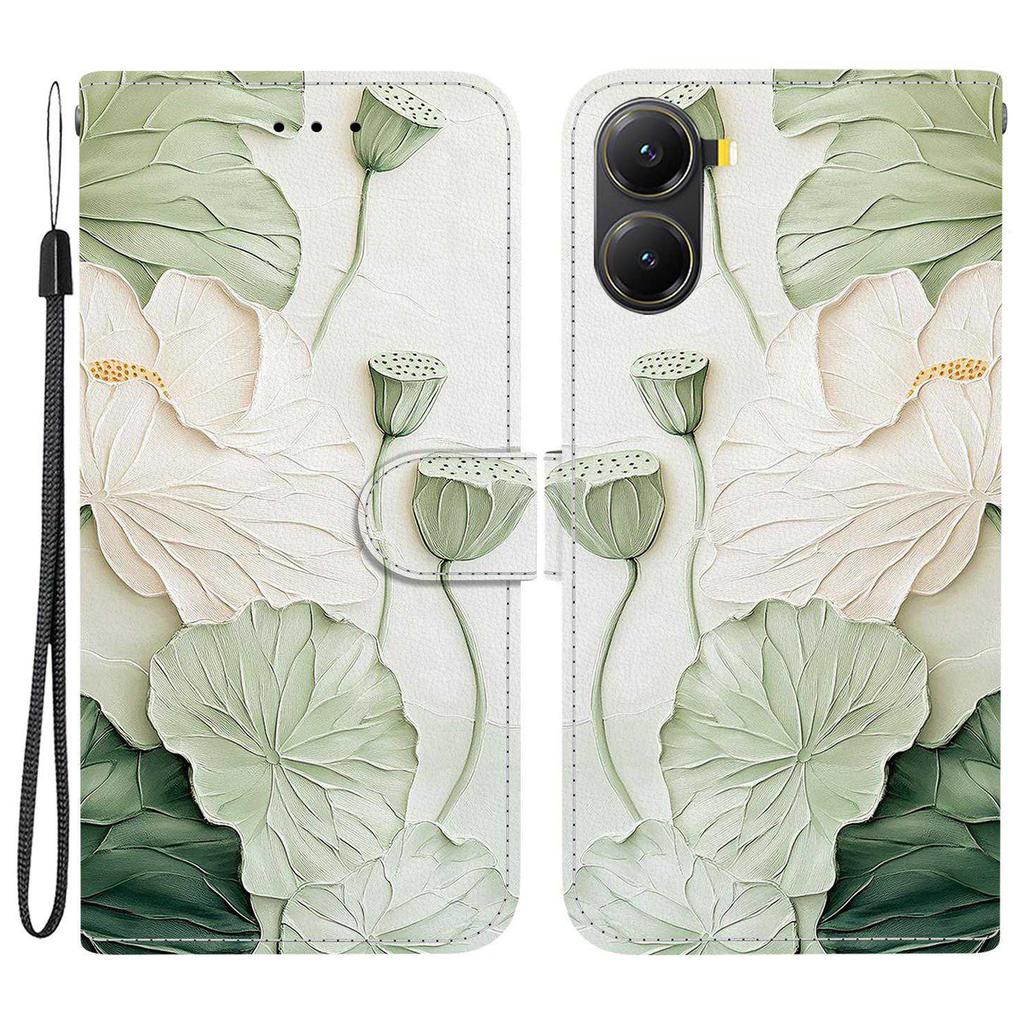 Для Xiaomi Redmi Turbo 4 5G/Poco X7 Pro 5G Чехол-кошелек с принтом из кожи, подставка, чехол для телефона со шнурком