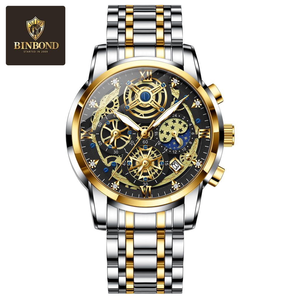 BINBOND Luxury Man Watch Waterproof Luminous Chronograph Date Men Watch Stainless Steel Quartz Men's Watches