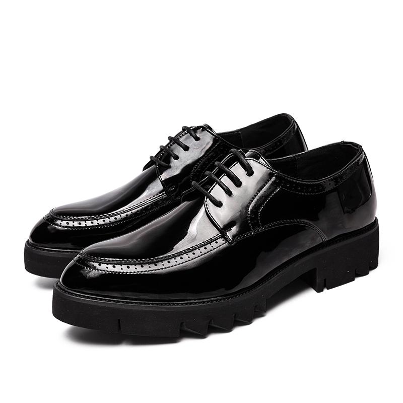 Fashion Korean Men Fashionable Pointed Lace Up Casual and Comfortable Leather Shoes Classic Black Men Thick Soled Anti Slip Oxford Shoes