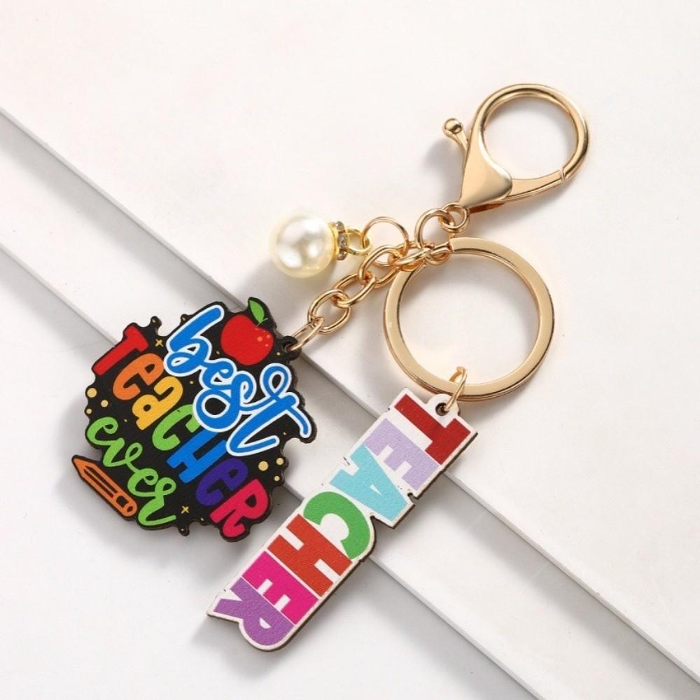 Wooden Material Teacher's Day Keychain Rainbow Colorful English Letter Charm Wooden Keychain Text Keychain Bag Charms