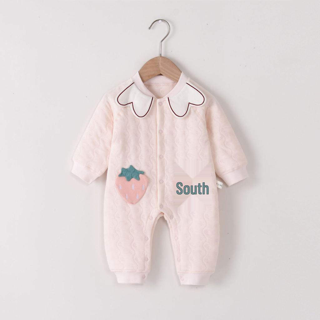 Детский ромпер с лацканами: Уютный трехслойный комбинезон для новорожденных - Идеально подходит для весенних, осенних и зимних прогулок