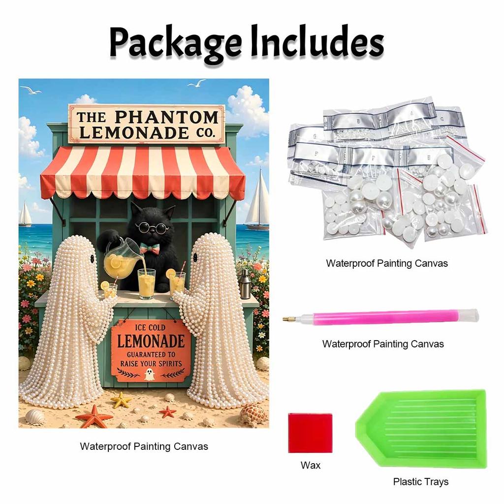 Halloween pearl painting handmade diy art black cat lemonade stand seaside floral pearl home decoration painting