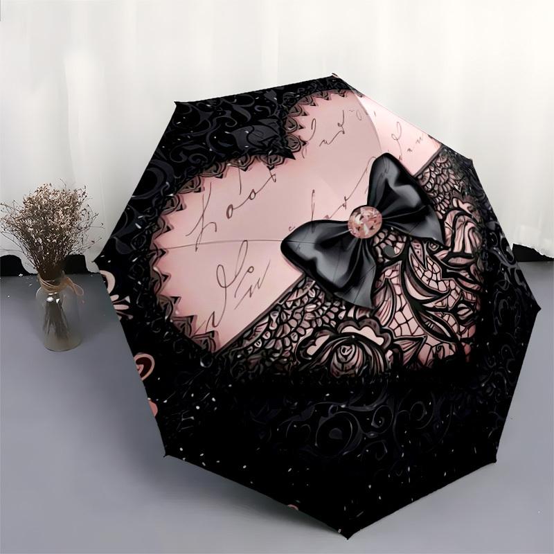 1pc Pink Bow Lace Heart Umbrella with Plastic Handle,Suitable for All Seasons Home Travel Outdoor UmbrellaDD125