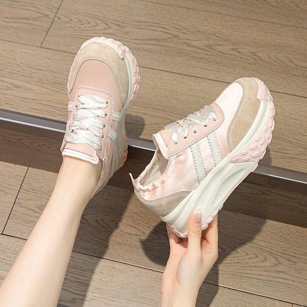 Кроссовки на платформе женские, увеличивающие рост обувь новые модные повседневные спортивные туфли с круглым носком дышащая женская обувь