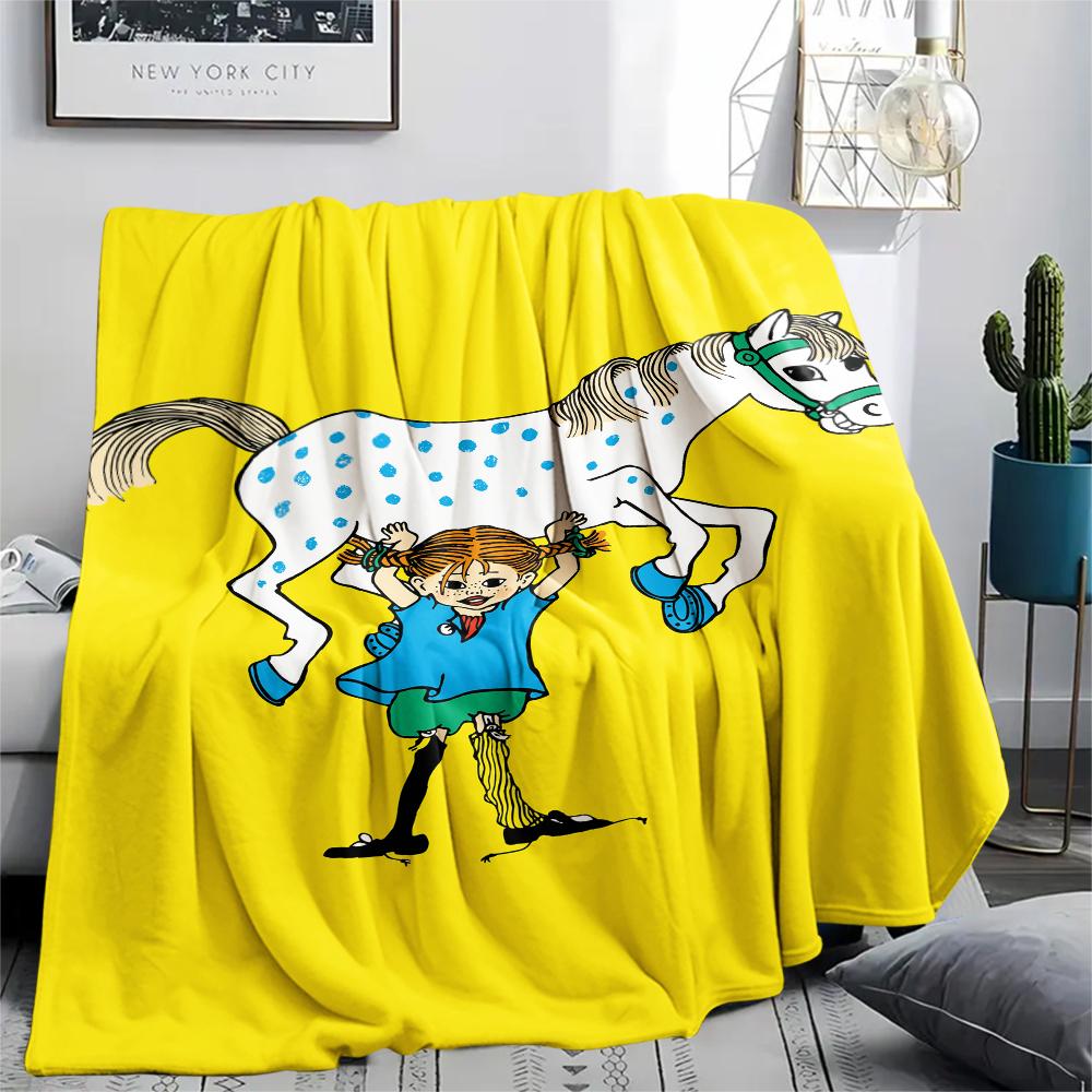 1PC Pippi Longstocking Print Flannel Blanket, High quality Comfortable for All Seasons, Home Decor, Warmth and Comfort, Perfect for Christmas Gifts113