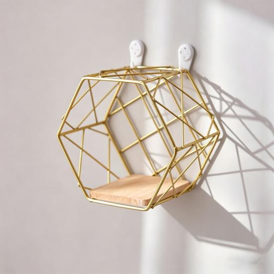 Wall Shelf Large-Capacity Storage Rack with Hexagonal Shape Art Display Stand Wall Mounted Shelf for Living