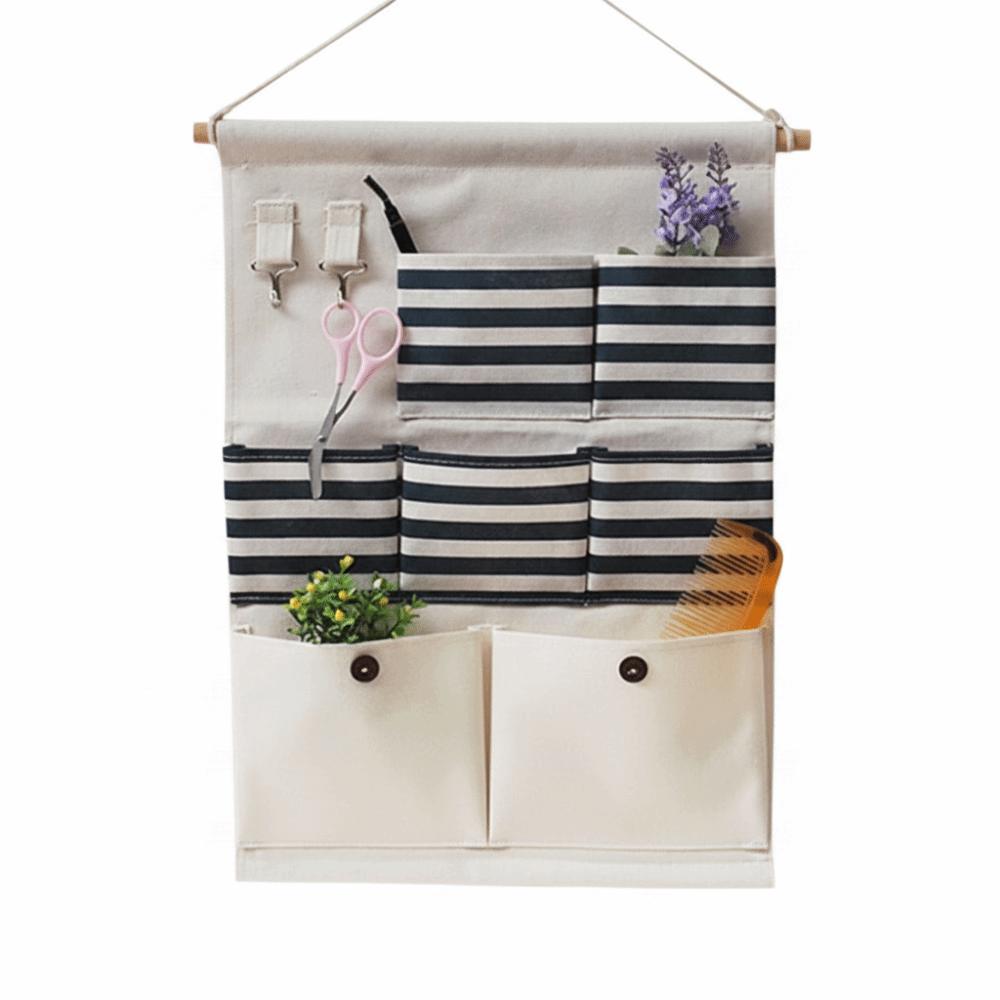 Linen Fabric Wall Hanging Storage Bag Wall Mounted Multi-Layer Hanging Storage Bag Durable Multi-Pocket Design
