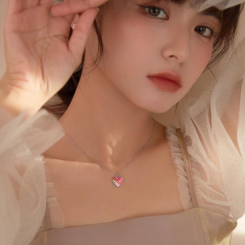 925 пробы стерлингового серебра красочные радужные сердца в форме русалки подвески ожерелье для женщин O цепь девушка вечеринка ювелирные изделия