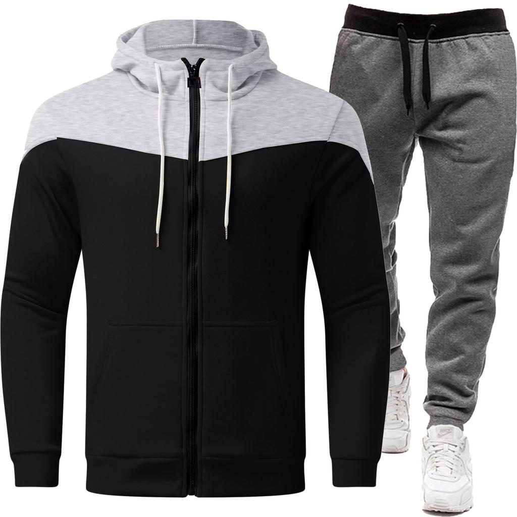 Cross Border Contrasting Толстовка Куртка+молния Кардиган с капюшоном Мужской костюм Повседневная мода Мужской длинный рукав Спорт