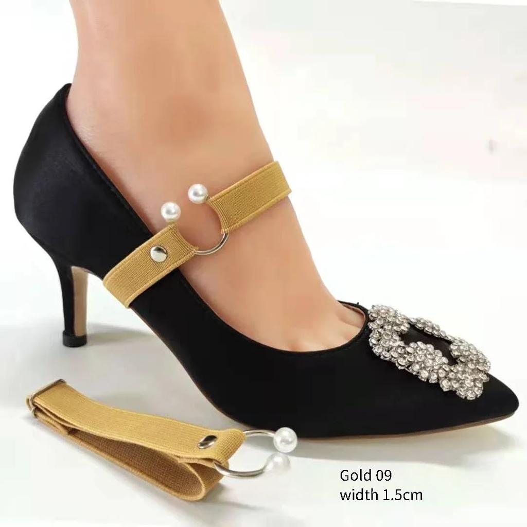 Новые шнурки для туфель на высоком каблуке шириной 1,5 см, женские эластичные шнурки, ремешок для обуви на каблуке, U-образная жемчужная пряжка, шнурки без завязывания, аксессуары для обуви