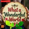 2d Flat 20*20cm Vintage Floral "What A Wonderful World" Wooden Logo Round, Equipped with Colorful Roses and Dragonflies, for Home, Kitchen, Bar, Cafe.