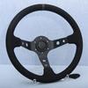 350mm 14inch Universal Drift Sport Suede Leather Steering Wheel Deep Dish JDM Black Edition Sim Racing Steering Wheel Car Parts