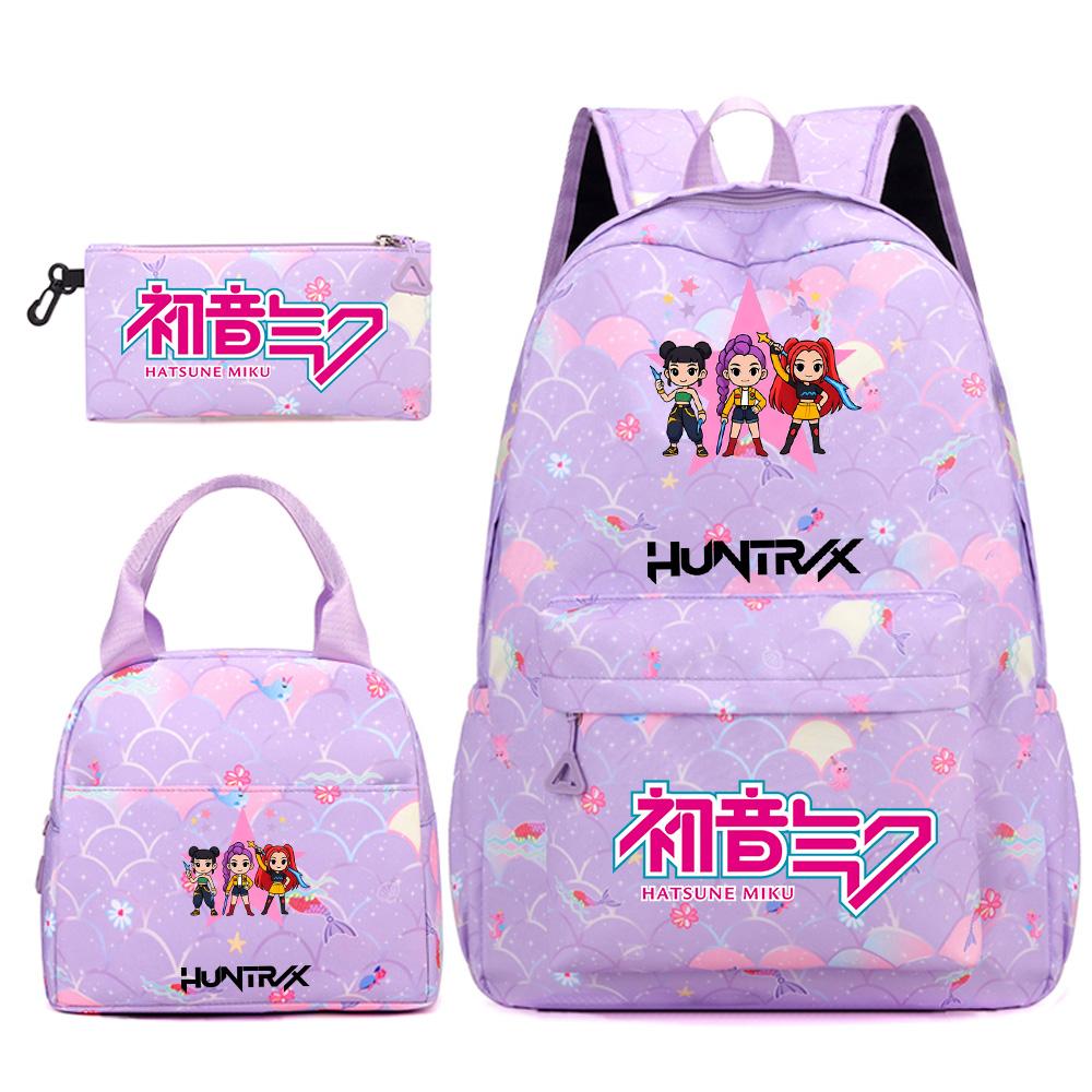 3Pcs/set Anime Cartoon Demon Hunters Printed Backpack Handbag Pencil Case for Teenger Student Girl Boy Large Capacity Waterproof Bookbag