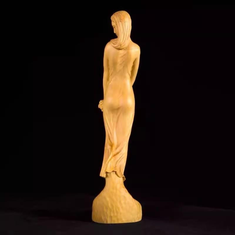 Статуэтка богини из цельного дерева, пасторальная девушка в цветочном сезоне, милая домашняя комната, офисные художественные украшения, бесплатная доставка