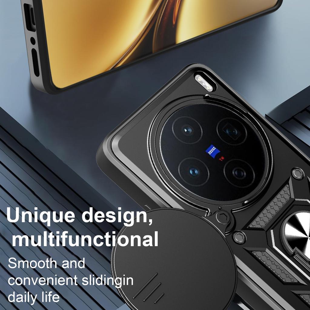 For Vivo X200 5G Case with Slide Camera Lid PC+TPU Kickstand Phone Cover