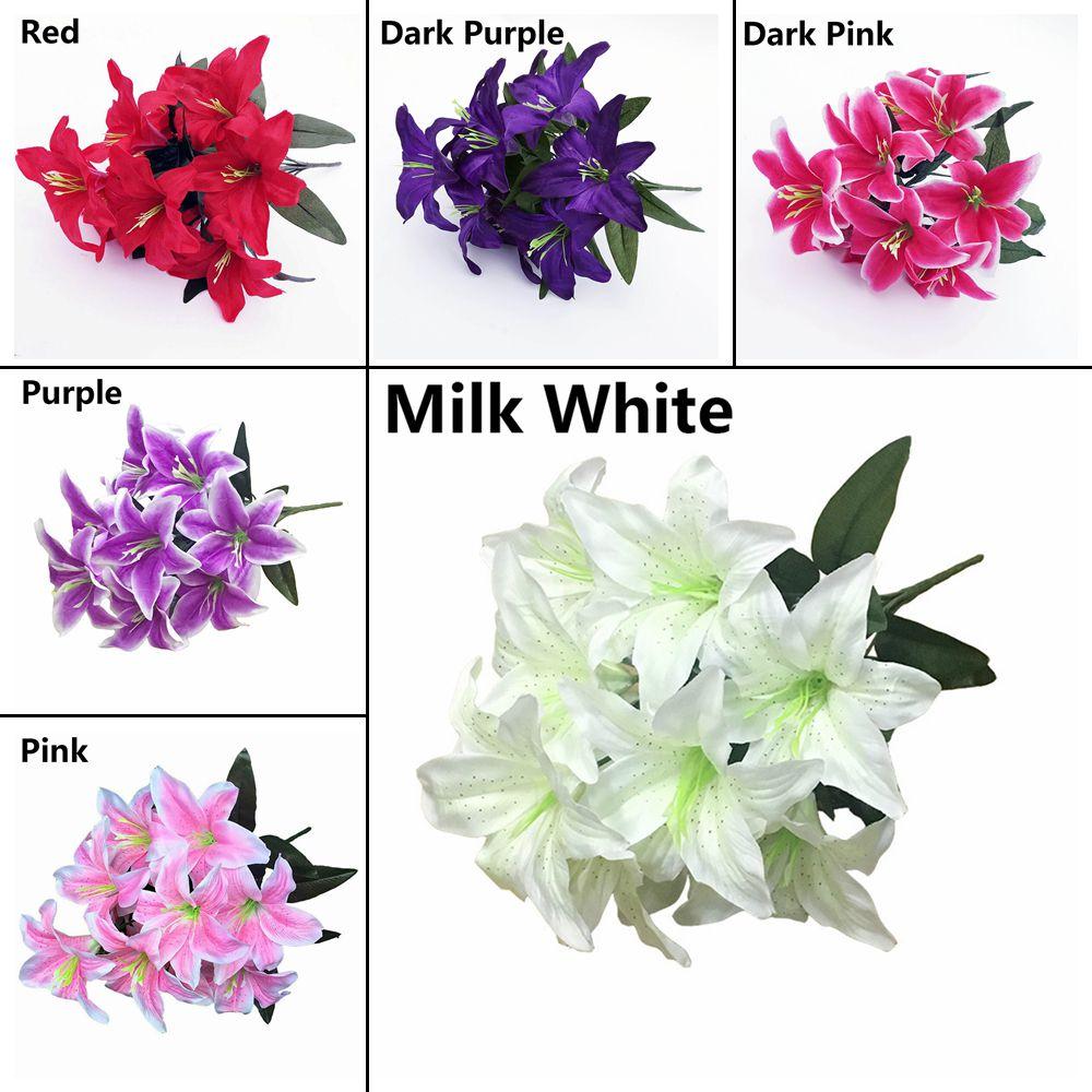 10 Голов Горячие Домашние Аксессуары Красочные Искусственные Цветы Свадебный Декор Лилии Букет Поддельные Лилии