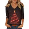 Women's Casual Fashionable Sexy Comfortable V-Neck Christmas Three-Quarter Sleeve Top