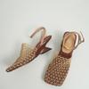 Мода 2025 Лето Новые Роскошные Дизайнерские Женские Сандалии Кружево Сетка Квадратный Носок Мелкий Узкий Ремешок Плетеные Слипоны Необычный Стиль Сандалии