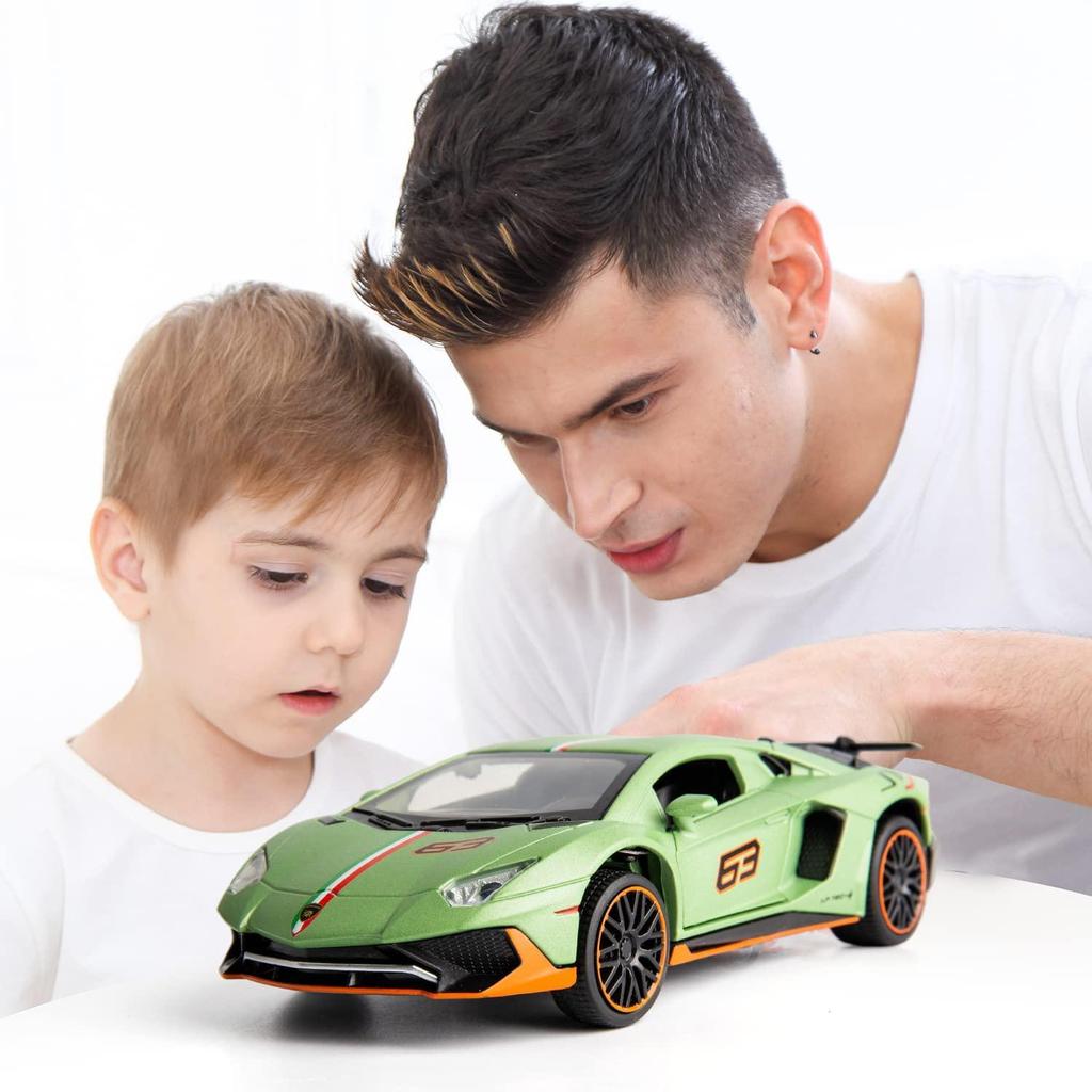 1:32 Scale Lambo LP780 Model Car, Zinc Alloy Pull Back Toy Car with Sound and Light for Kids Boy Girl