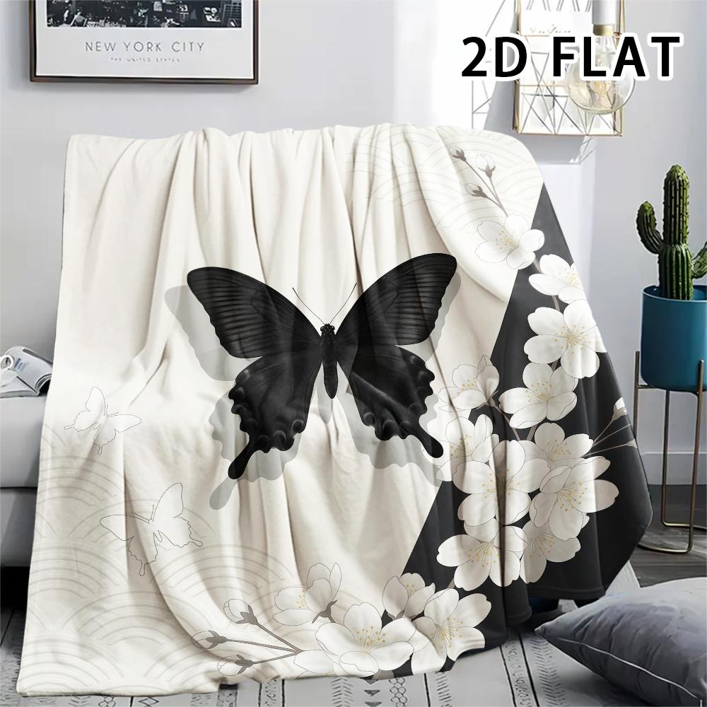 1Pc 2D FLAT Ink Black White Print Flannel Blanket,High quality Comfortable for All Seasons,Home Decor,Warmth and Comfort,Perfect for Christmas Gifts