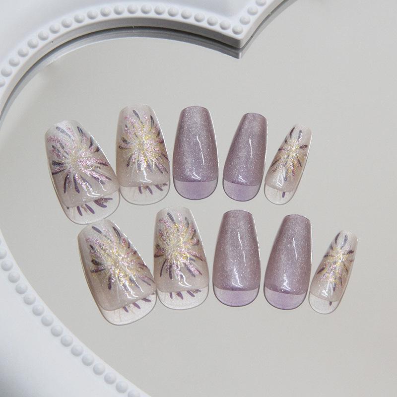 24 Pieces Fireworks Cat's Eye Wearing Nail Removable Nail Art Sheet Nail Sheet Ballet Nail Medium T Fake Nail Live Nail Art