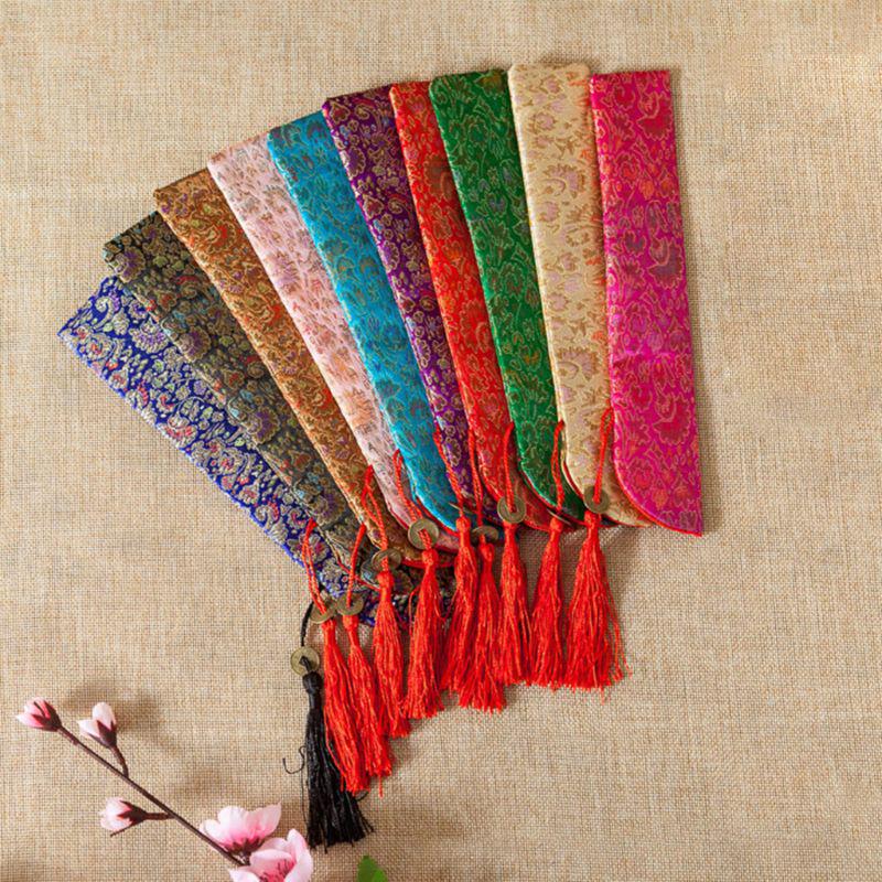 Шелковая складная китайская сумка-веер с кисточкой, пылезащитный держатель, защитная сумка, чехол в стиле ретро