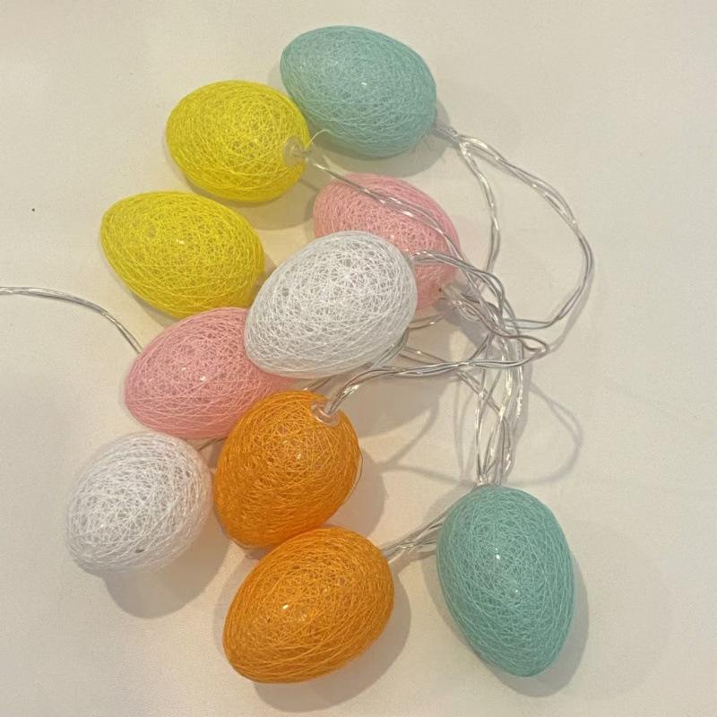 Easter LED Crackle Egg & Bunny String Lights with Star Cotton Ball Decor