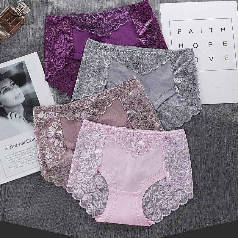 Women's Summer Thin Sexy Lace Panties Underwear Seamless Mid-high Waist Breathable Cotton Crotch Antibacterial Women's Briefs Knickers