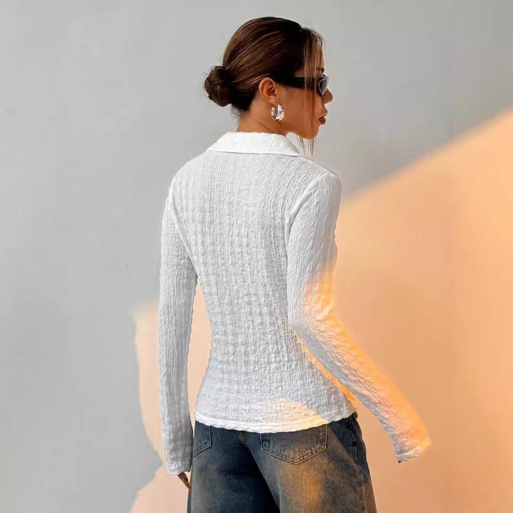 Women's Elegant Solid Colour Textured Long Sleeve Fashion Shirt