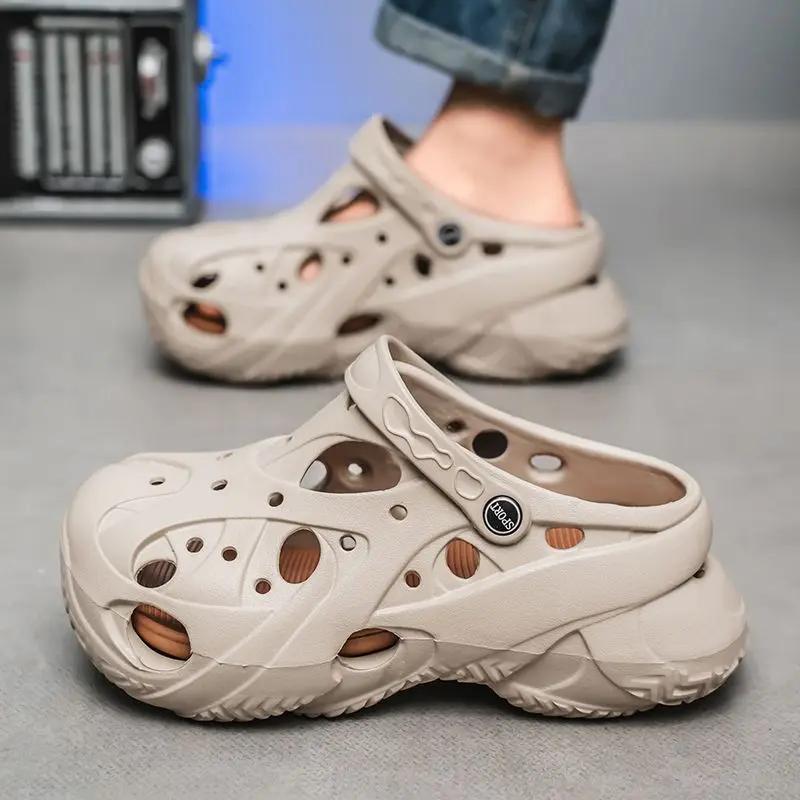 Модная высота Мужская обувь Дырочная платформа Пляжные шлепанцы Дизайнерская Роскошная Маскулино Оригинальные Хлопки 2025 ПВХ Летняя Распродажа Y2k Мужские Тапочки