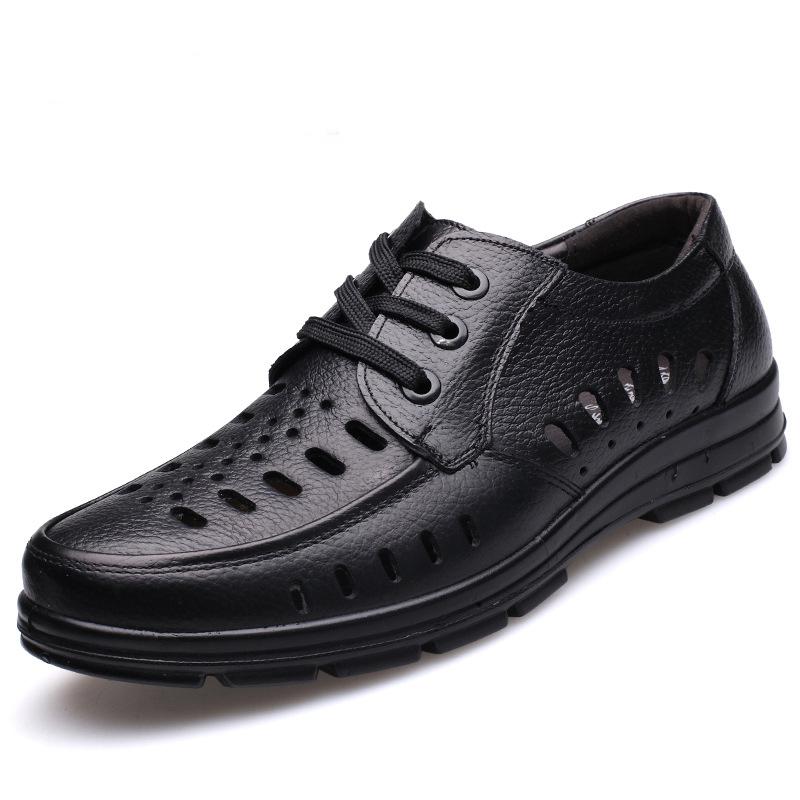 Модная обувь из натуральной кожи, мужские летние сандалии, полые мужские сандалии, мужская брендовая повседневная обувь, мужские мокасины H554