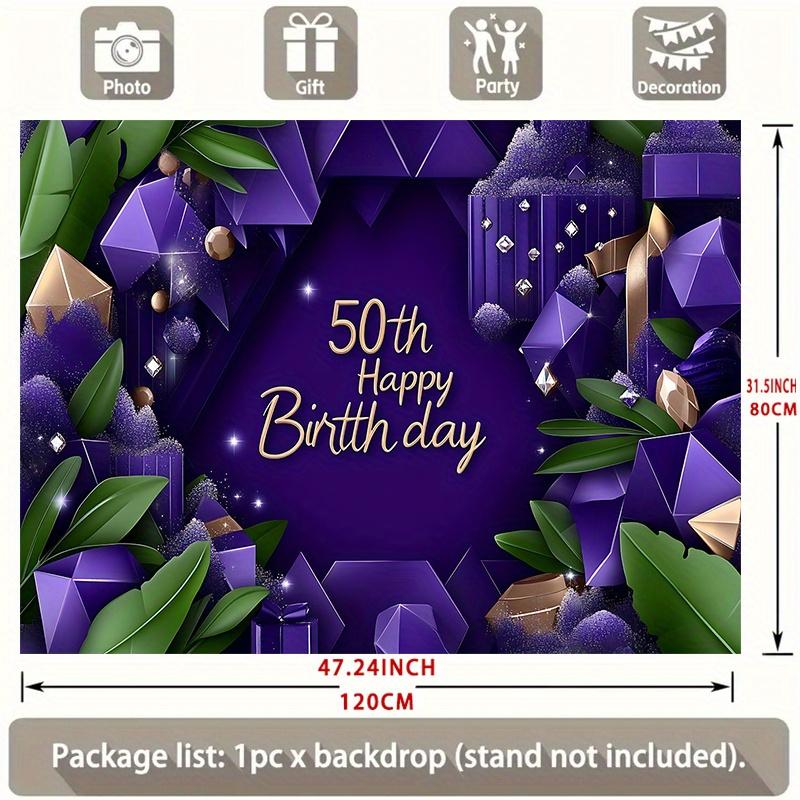 50th Birthday Party Backdrop Gold Purple Polyester Banner Photo Booth Decoration